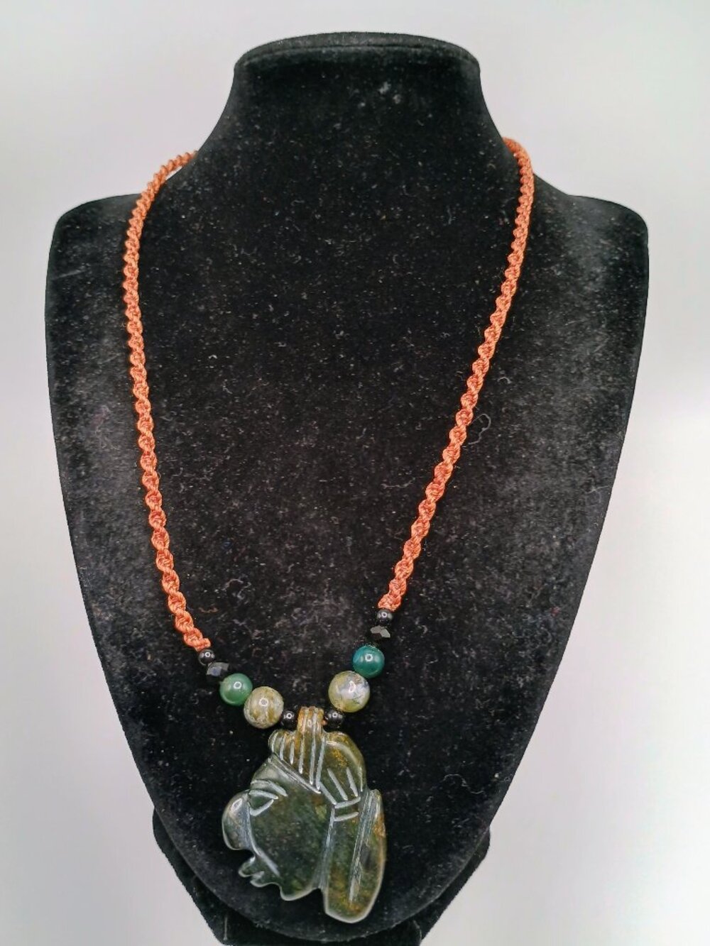 Macrame Necklace Inca Pachacuti Mask Pendant Natural Stone
